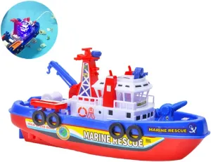 Fireboat Bath Toy, Funny Fire-Fighting Ship Toy Fire Fighting Vessel Fireship Water Toy Water Spray Boat Toy Marine Rescue Toy with Sound and Light Function
