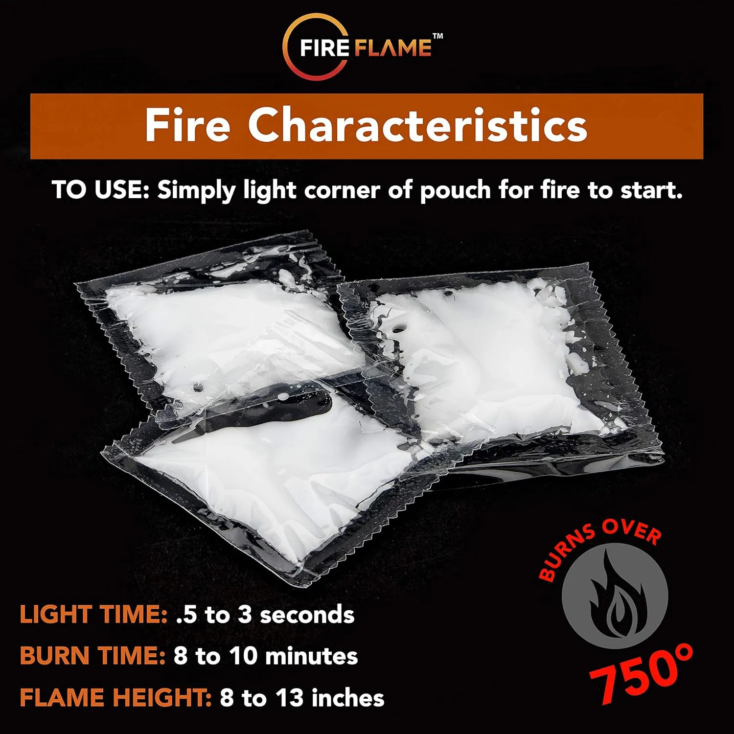 Fireflame Quick Instant Fire Starter - 100% Waterproof All-Purpose Indoor & Outdoor Firestarter, for Charcoal Starter, Campfire, Fireplace, BBQ - Odorless and Non-Toxic - 100 Pouches in Canister