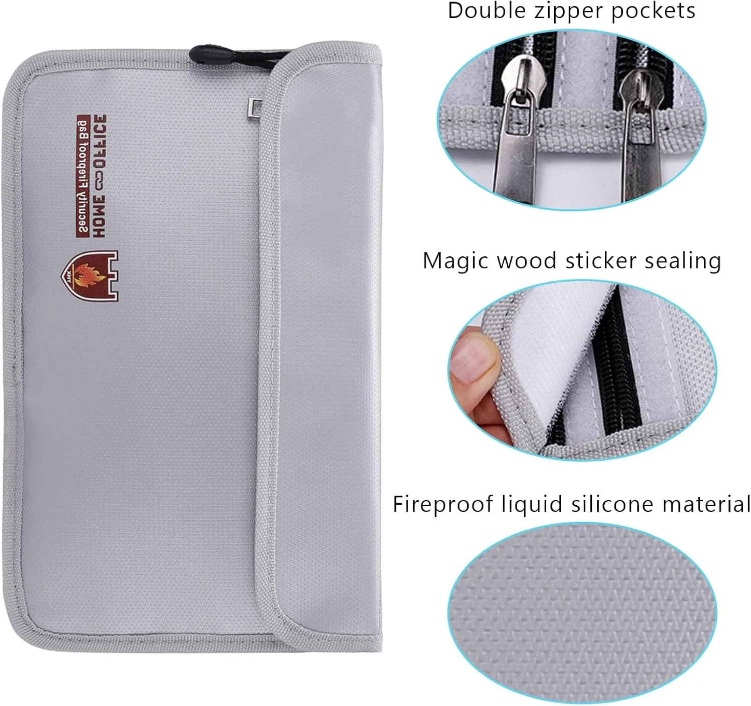 Fireproof Document Bag,11x 7" Waterproof Fireproof Money Bag for Cash with 2 Pockets & Zipper Small Fireproof Safe Box Money Pouch Envelope Container for Cash,Passport,Currency,Keys-Horizontal