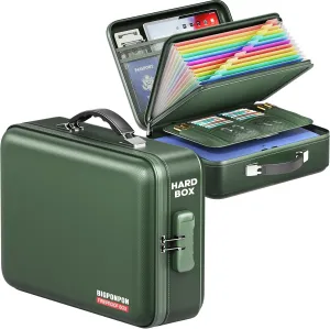 Fireproof Document Box, Hard Case Highly Flame-Resistant Fire Proof Waterproof File Organizer with Lock, Portable Fire Safe for Important Documents & Valuables Storage (Green, ‎15"*11"*5")