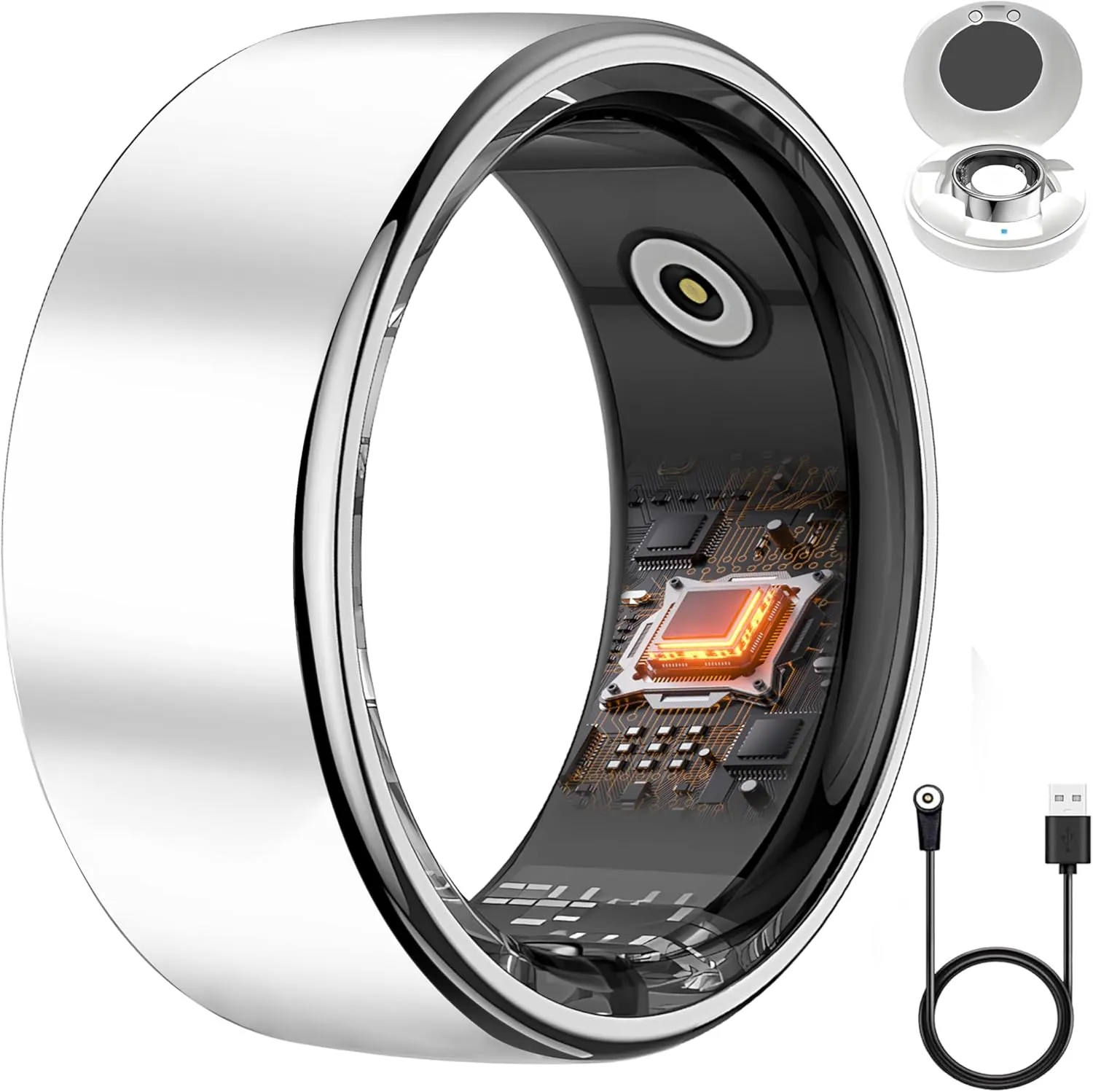 Fitness Tracker, Smart Rings Health Heart Rate Ring with Blood Oxygen, Blood Pressure, Sleep Tracker, Step Tracker, No Subscription Fee, Gesture Control, IP68 Waterproof Health Fitness Ring