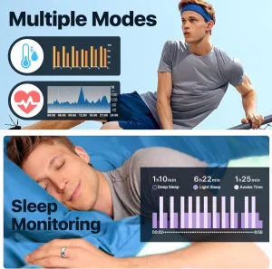 Fitness Tracker, Smart Rings Health Heart Rate Ring with Blood Oxygen, Blood Pressure, Sleep Tracker, Step Tracker, No Subscription Fee, Gesture Control, IP68 Waterproof Health Fitness Ring