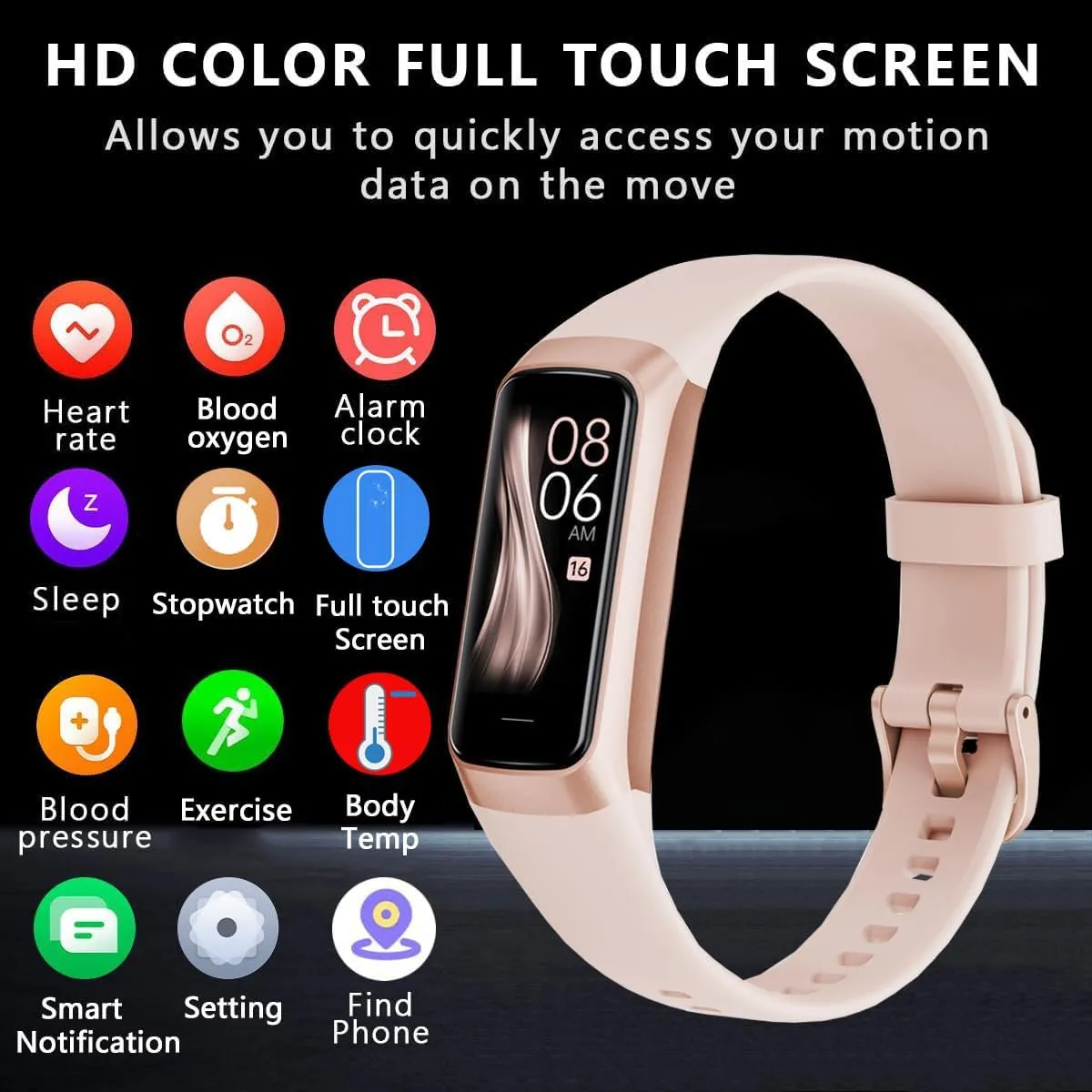 Fitness Tracker with 24/7 Blood Oxygen Heart Rate and Sleep Monitor,IP68 Waterproof,1.10''AMOLED Touch Color Screen,Step Counter Health Activity Trackers for Women Men