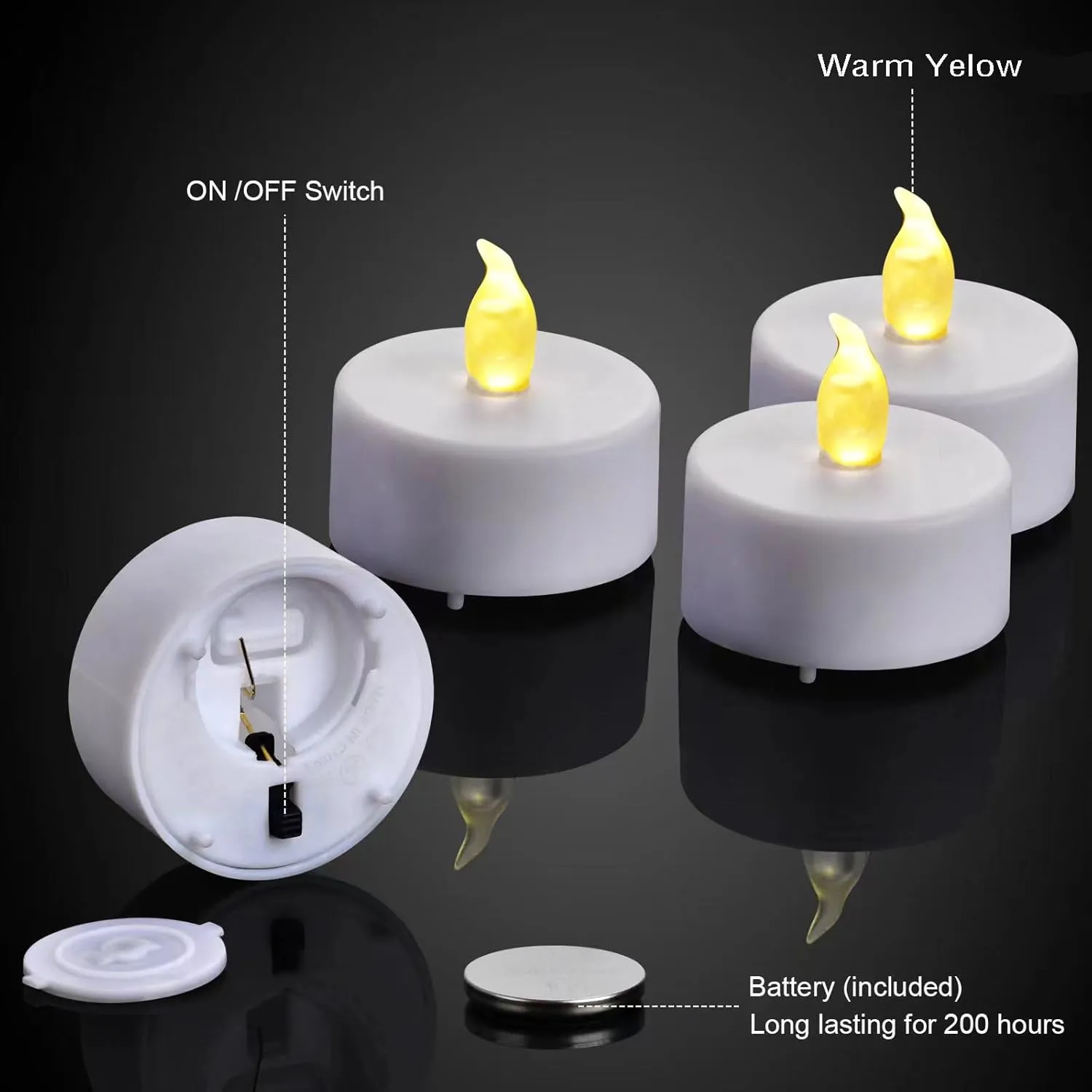 Flameless LED Tea Lights Candles, Battery Operated Flickering Electric Fake Candles Bulk, 100Pack Powered Votive Tealights Long Lasting 200H  Bright Warm Yellow Lamp for Seasonal & Festive Decoration