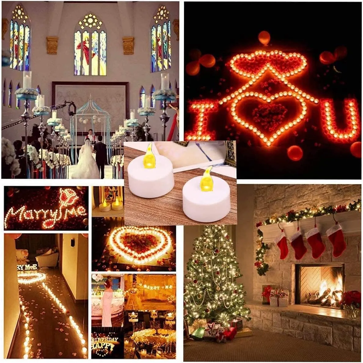 Flameless LED Tea Lights Candles, Battery Operated Flickering Electric Fake Candles Bulk, 100Pack Powered Votive Tealights Long Lasting 200H  Bright Warm Yellow Lamp for Seasonal & Festive Decoration