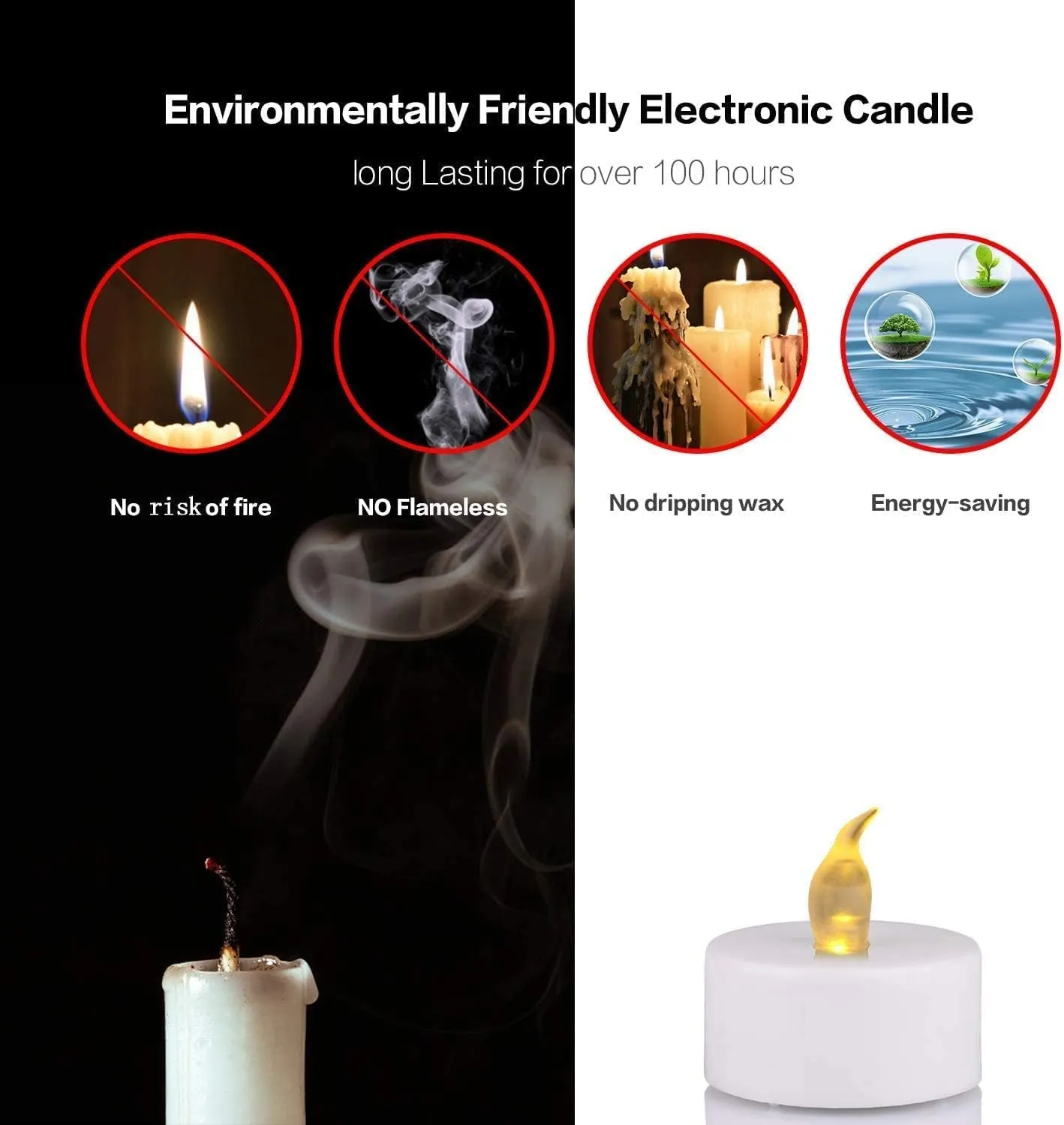 Flameless LED Tea Lights Candles, Battery Operated Flickering Electric Fake Candles Bulk, 100Pack Powered Votive Tealights Long Lasting 200H  Bright Warm Yellow Lamp for Seasonal & Festive Decoration