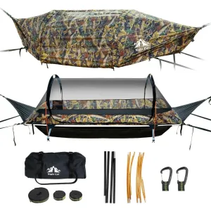 Flat Lay Hammock Tent w/Mosquito Net Waterproof Rainfly & Storage Room for 1 Person up to 440 lbs