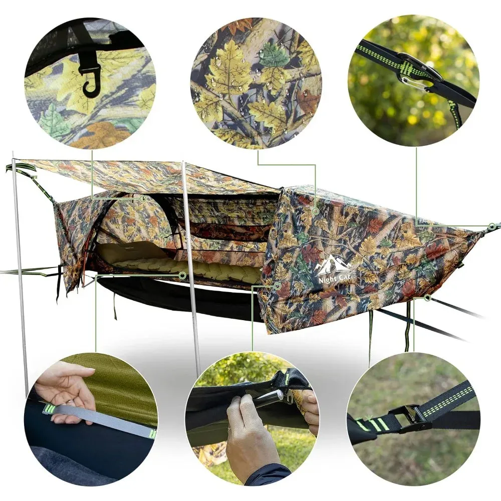 Flat Lay Hammock Tent w/Mosquito Net Waterproof Rainfly & Storage Room for 1 Person up to 440 lbs