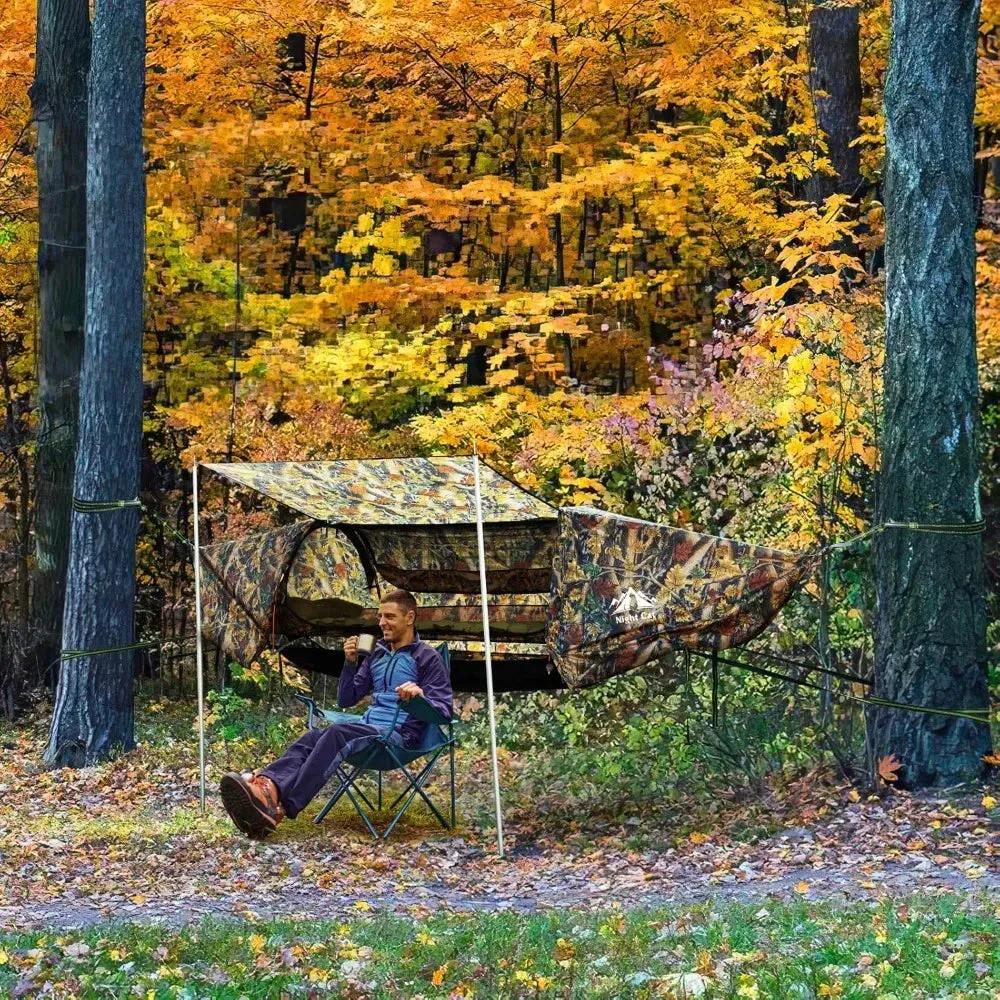 Flat Lay Hammock Tent w/Mosquito Net Waterproof Rainfly & Storage Room for 1 Person up to 440 lbs