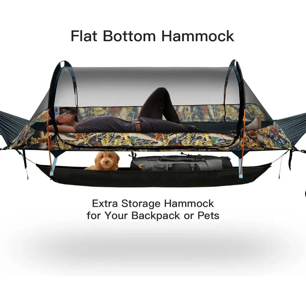 Flat Lay Hammock Tent w/Mosquito Net Waterproof Rainfly & Storage Room for 1 Person up to 440 lbs