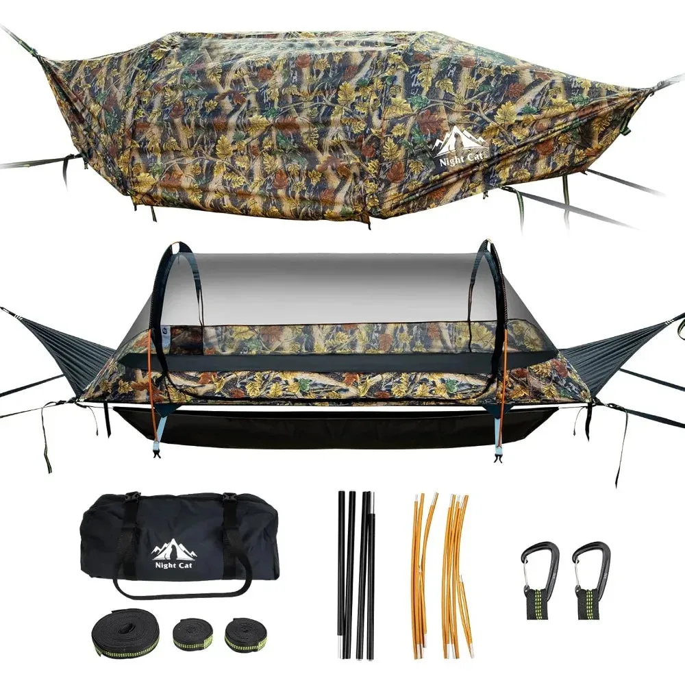 Flat Lay Hammock Tent w/Mosquito Net Waterproof Rainfly & Storage Room for 1 Person up to 440 lbs