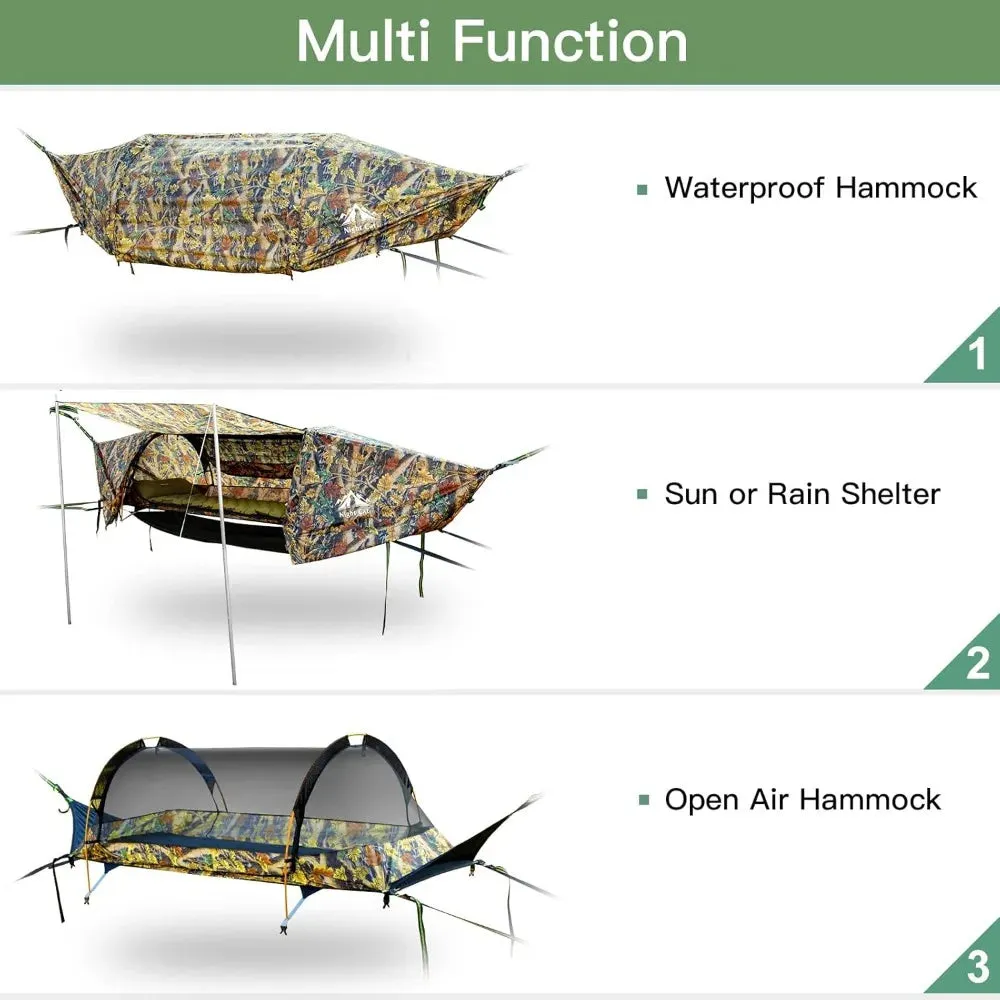 Flat Lay Hammock Tent w/Mosquito Net Waterproof Rainfly & Storage Room for 1 Person up to 440 lbs