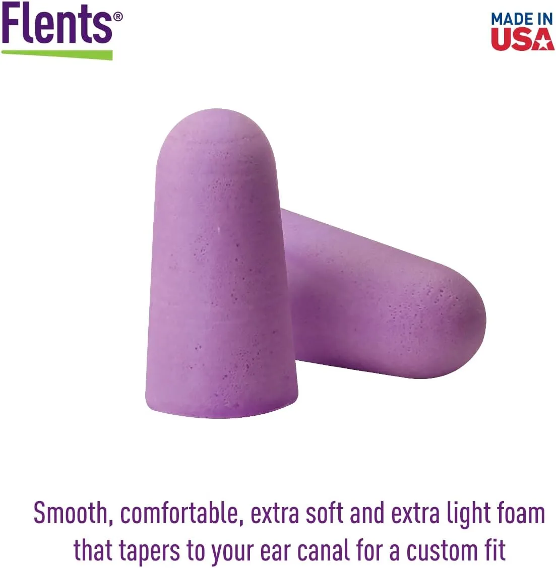 Flents Foam Ear Plugs, 70 Pair for Sleeping, Snoring, Loud Noise, Traveling, Concerts, Construction, & Studying, NRR 33, Purple, Made in the USA