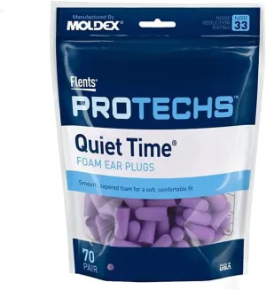 Flents Foam Ear Plugs, 70 Pair for Sleeping, Snoring, Loud Noise, Traveling, Concerts, Construction, & Studying, NRR 33, Purple, Made in the USA