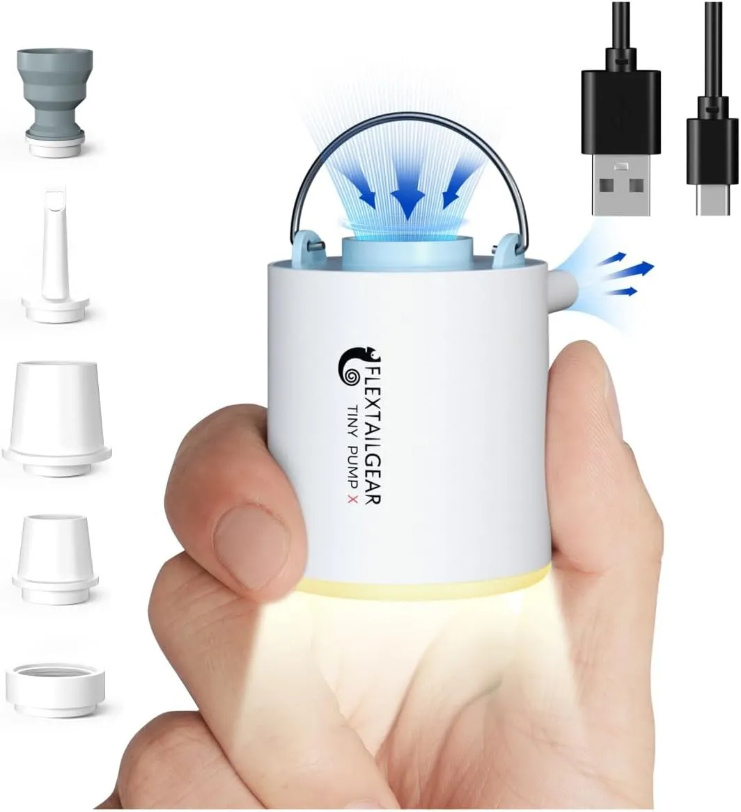 FLEXTAILGEAR Tiny Pump X Portable Air Pump  Camping Light Ultra-Mini Air Pump with 1300mAh Battery USB Rechargeable for Sleeping Pads Pool Floats Air Bed Air Mattress Swimming Ring