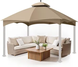 Flexzion 10x12 Gazebo Canopy Replacement Top (Beige) - Fits for Lowe's Allen Roth Gazebo GF-12S004B & TPGAZ17-002 - Easy to Install Cover to Revamp Your Home Gazebo and Outdoor Space