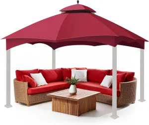 Flexzion 10x12 Gazebo Canopy Replacement Top (Red) - Fits for Lowe's Allen Roth Gazebo GF-12S004B & TPGAZ17-002 - Easy to Install Cover to Revamp Your Home Gazebo and Outdoor Space