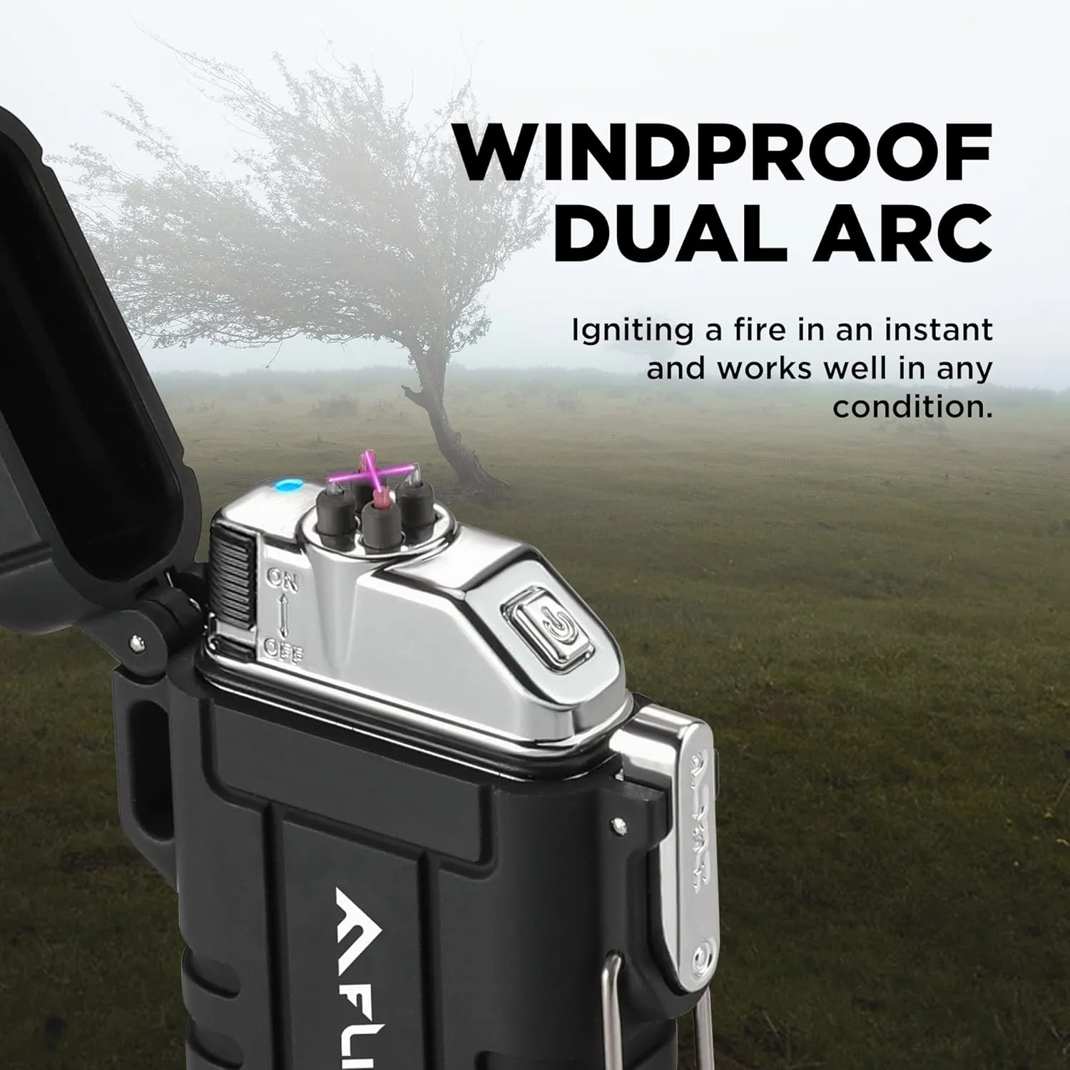 Flissa Outdoor Windproof Lighter Dual Arc Electric Lighters with Multifunction Spoon, Waterproof, USB Rechargeable, Flameless, Plasma Cool Lighters for Camping, Adventure,Survival Tactical Gear