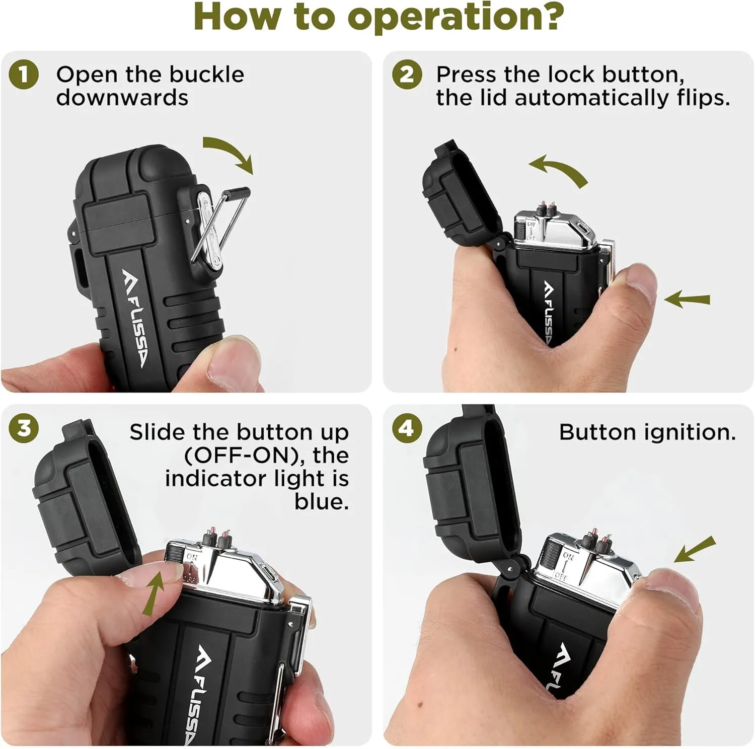 Flissa Outdoor Windproof Lighter Dual Arc Electric Lighters with Multifunction Spoon, Waterproof, USB Rechargeable, Flameless, Plasma Cool Lighters for Camping, Adventure,Survival Tactical Gear