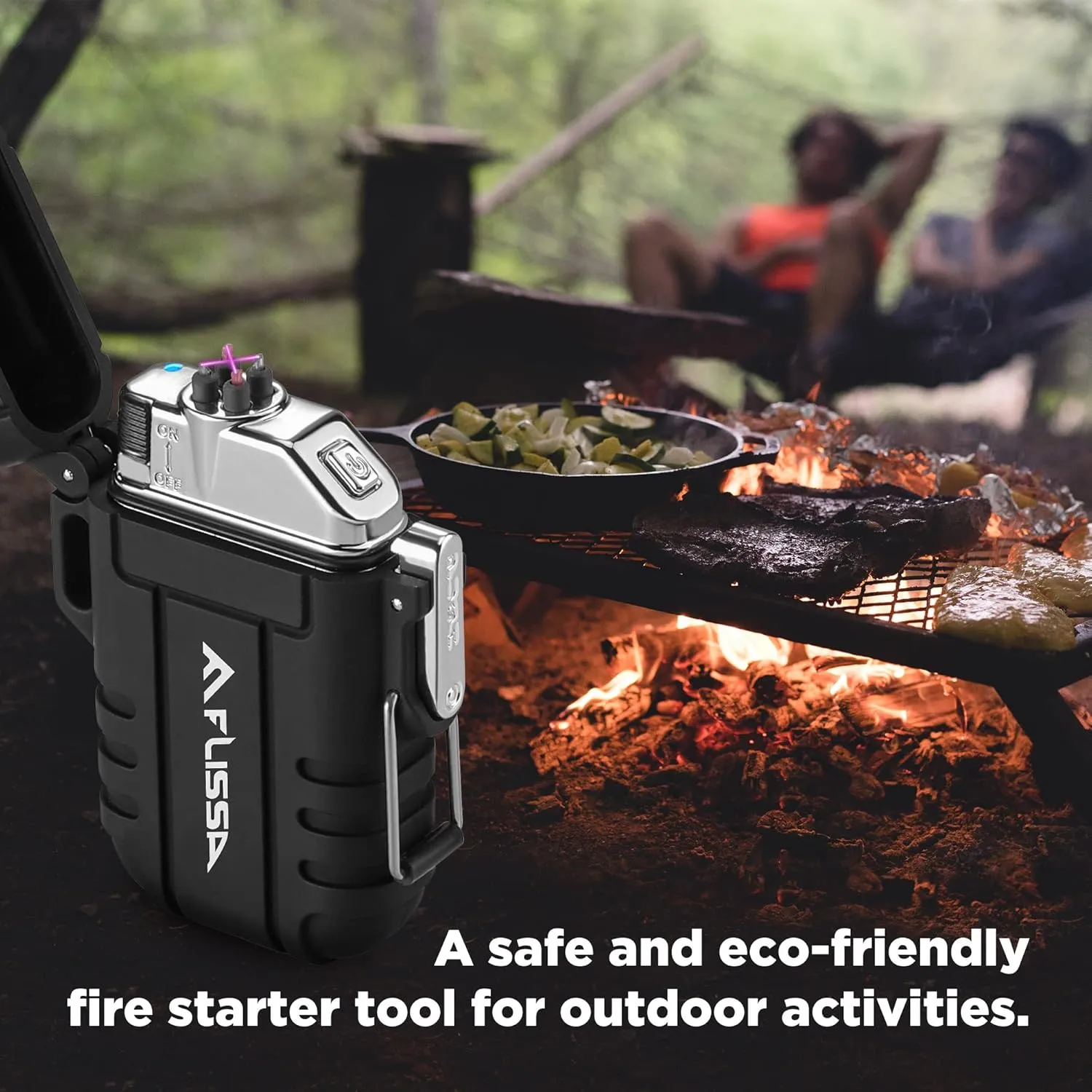 Flissa Outdoor Windproof Lighter Dual Arc Electric Lighters with Multifunction Spoon, Waterproof, USB Rechargeable, Flameless, Plasma Cool Lighters for Camping, Adventure,Survival Tactical Gear