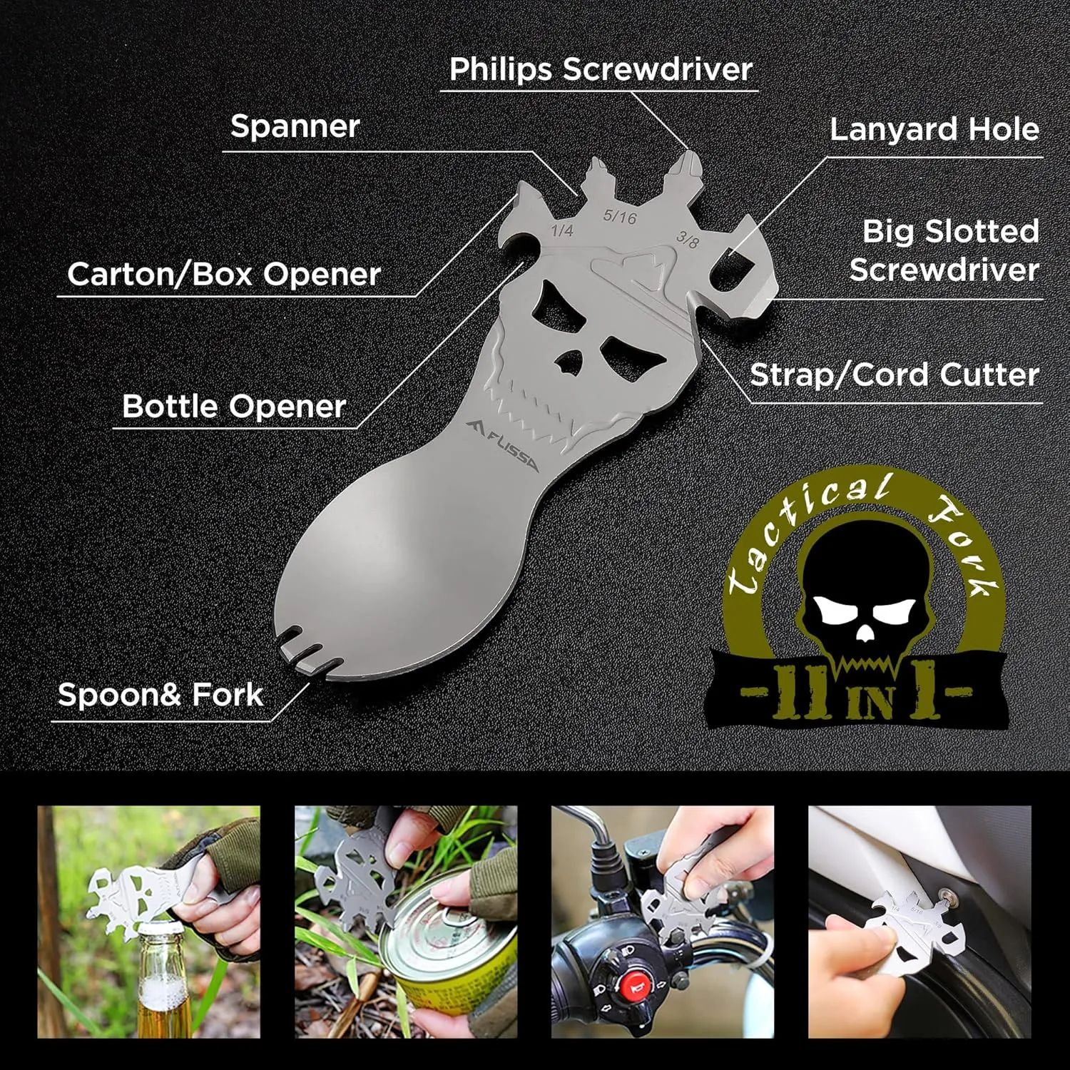 Flissa Outdoor Windproof Lighter Dual Arc Electric Lighters with Multifunction Spoon, Waterproof, USB Rechargeable, Flameless, Plasma Cool Lighters for Camping, Adventure,Survival Tactical Gear
