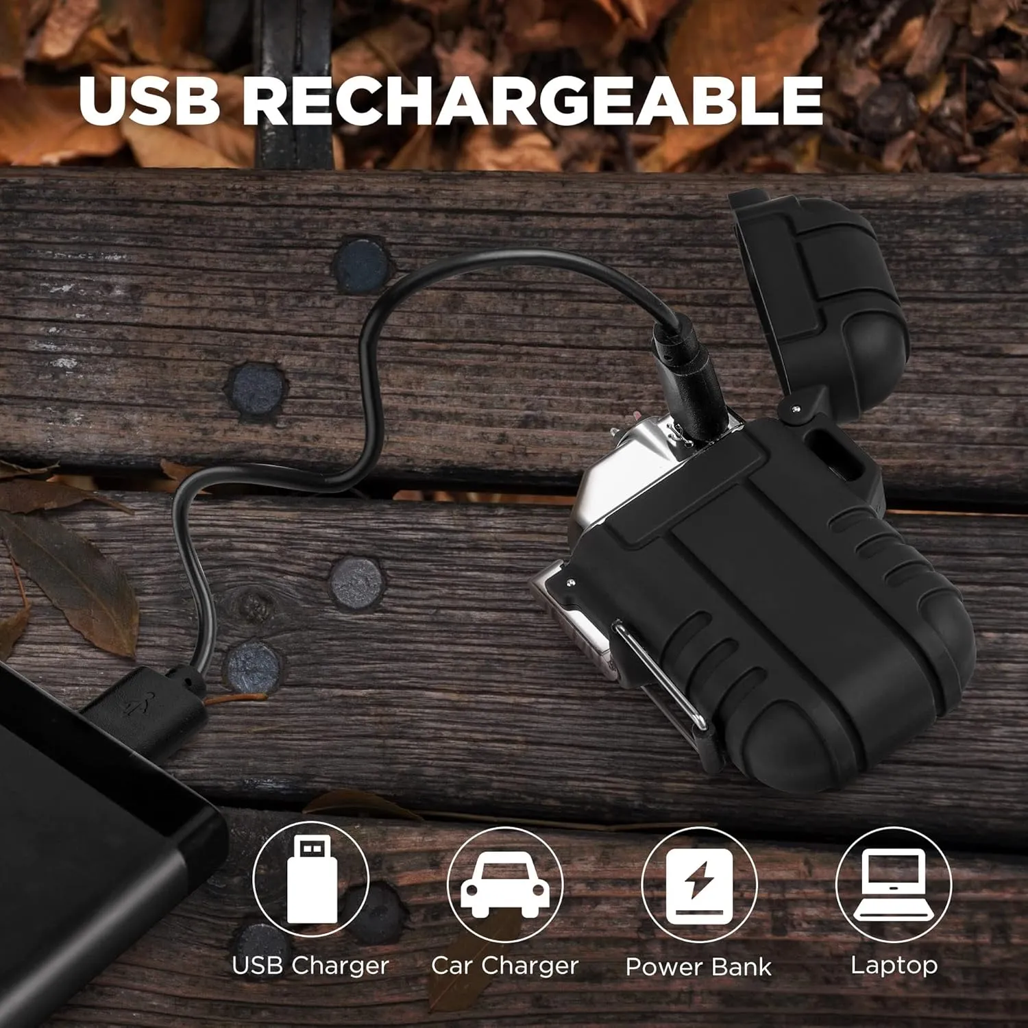 Flissa Outdoor Windproof Lighter Dual Arc Electric Lighters with Multifunction Spoon, Waterproof, USB Rechargeable, Flameless, Plasma Cool Lighters for Camping, Adventure,Survival Tactical Gear