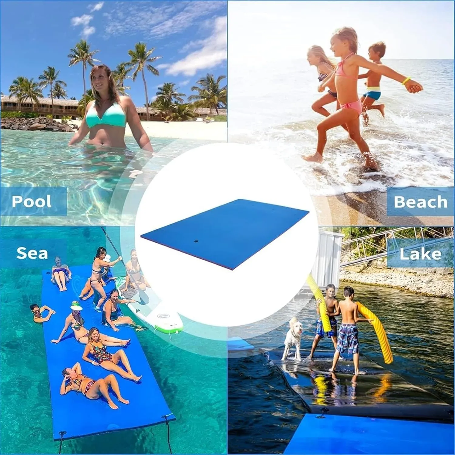 Floating Mat, Floating Water Pad, with Rolling Pillow Design, Bouncy Tear-Resistant 3-Layer XPE Foam, Roll-Up Floating Island River Rafts