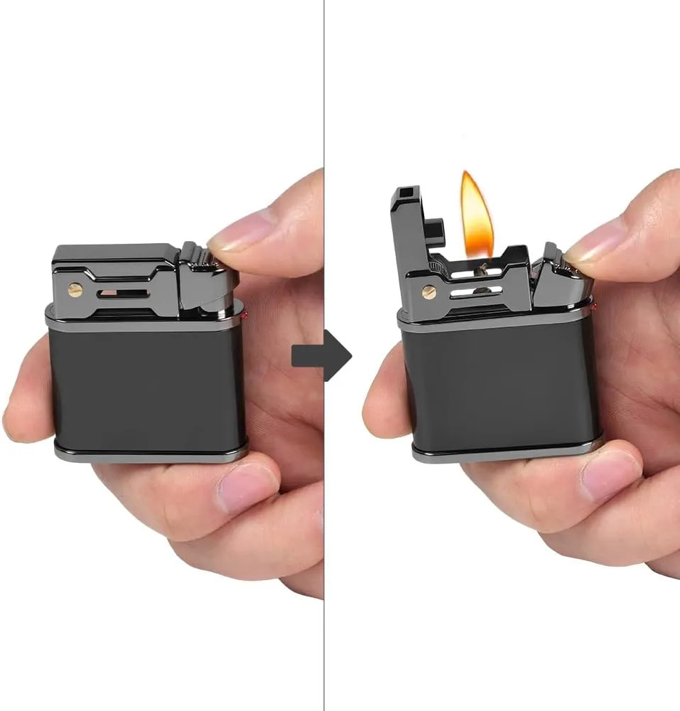 Fluid Refillable Lighter - Windproof Lighters Vintage with One Press Ignition; Personalized Lighters for mem; Pocket Lighter Use with Lighter Fluid (Ice)