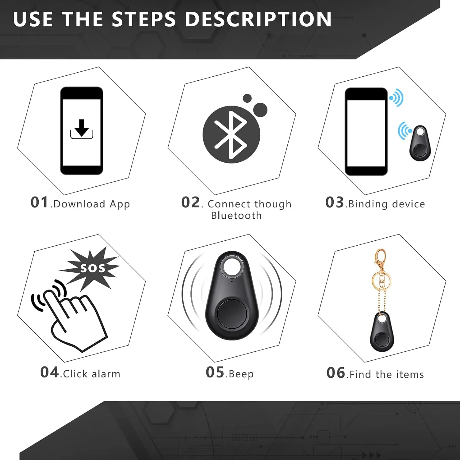 Flutesan 8 Pack Key Finder Locator Anti Lost GPS Tracker Wireless Anti Lost Alarm Sensor Device Finder Mini Pet GPS Tracker for Locating Phone Key Wallet Luggage Item Finder (Black)