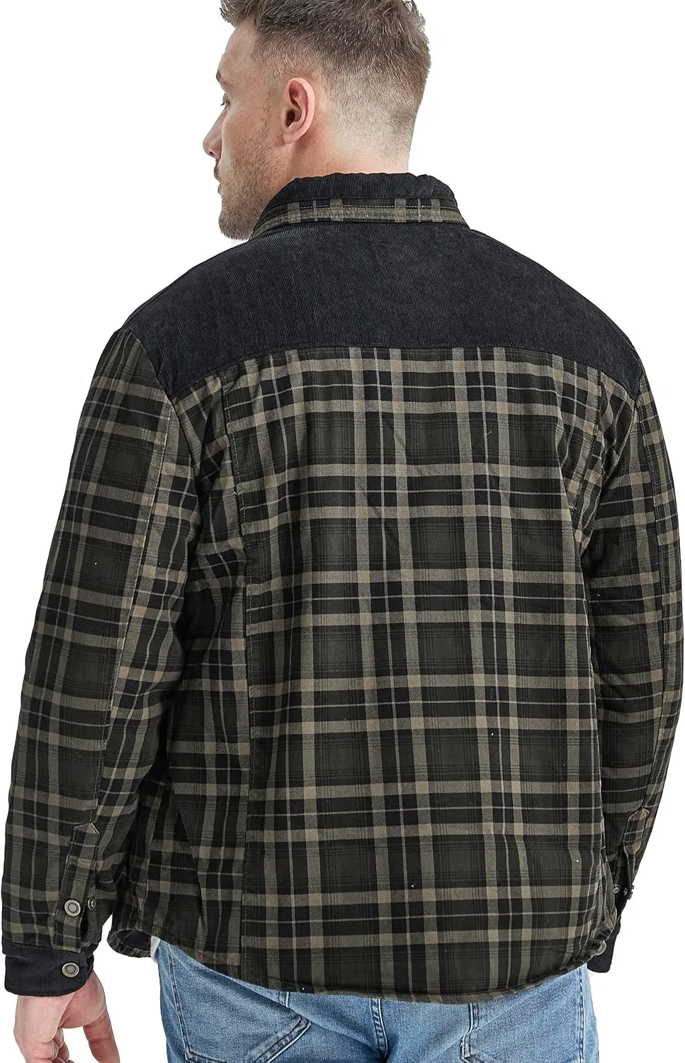Flygo Men's Flannel Jacket Loose Plaid Sherpa Lined Flannel Shirt Snap Button Warm Winter Jackets Pockets