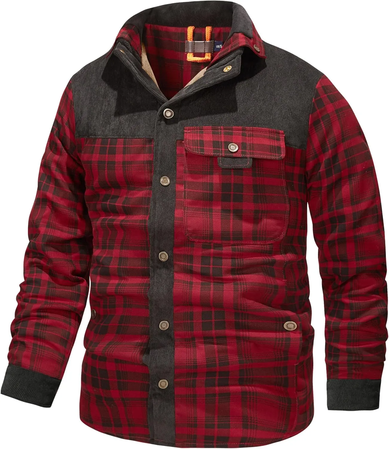 Flygo Men's Flannel Jacket Loose Plaid Sherpa Lined Flannel Shirt Snap Button Warm Winter Jackets Pockets