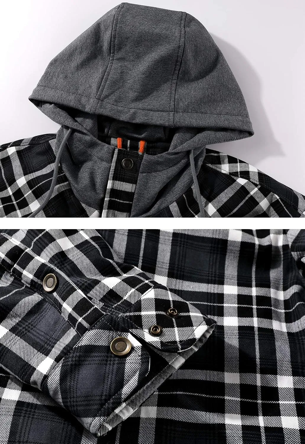 Flygo Men's Flannel Jacket Loose Plaid Sherpa Lined Flannel Shirt Snap Button Warm Winter Jackets Pockets
