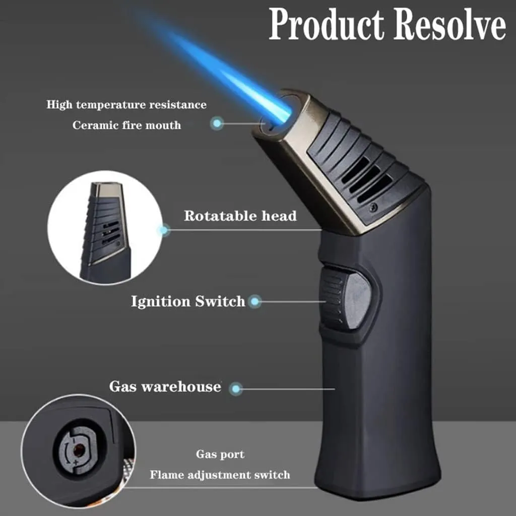 Foldable Elbow Gas Torch Lighter Butane Cigar Lighter Jet Kitchen Outdoor BBQ Lighter Gift Men's Gadgets (Color : Ice Black)