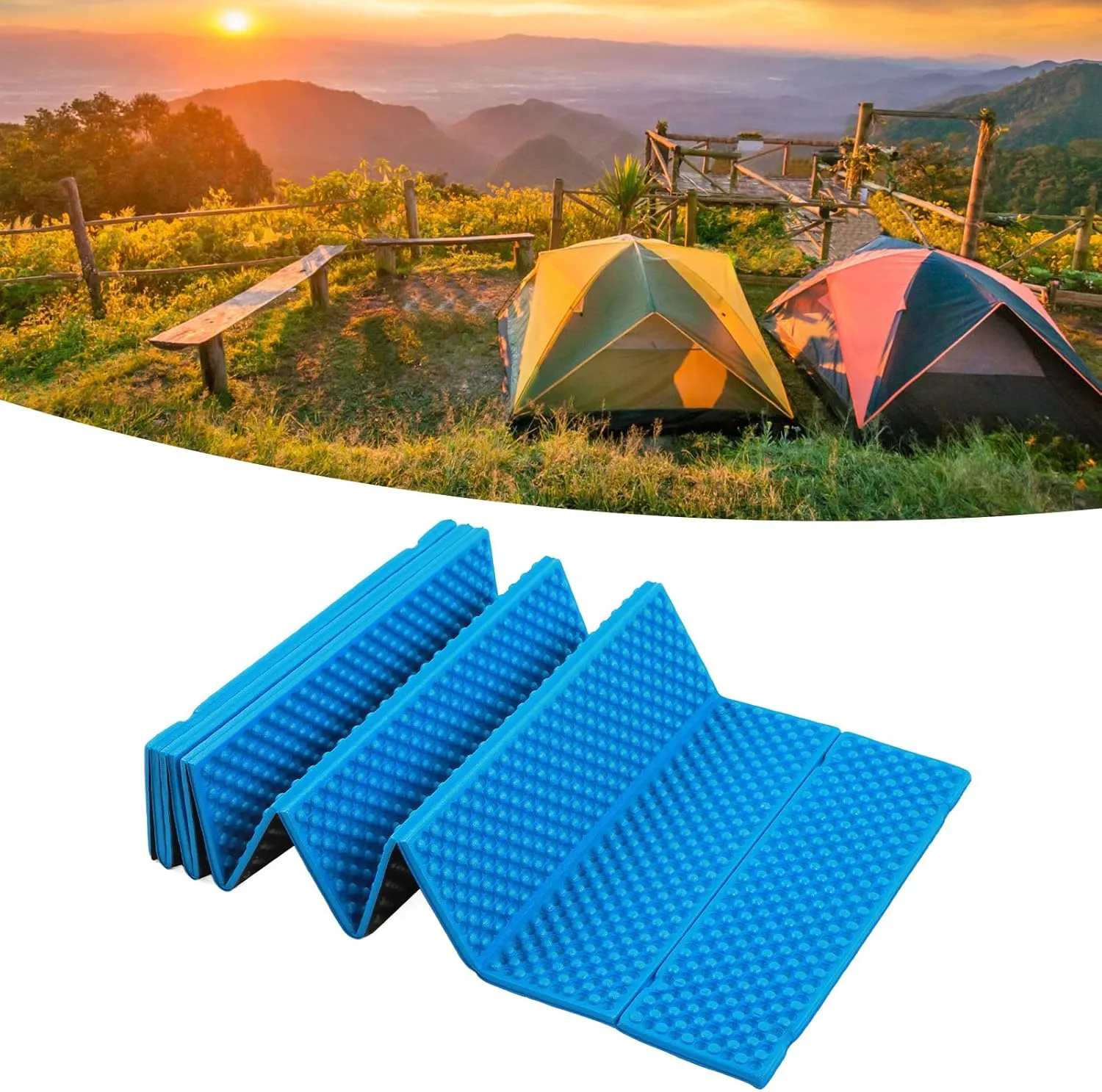 Foldable Sleeping Pad, Eco-Friendly Good Elasticity, 2cm Thick Egg Crate Shaped Foam Pad with Black Bottom for Outdoor Picnics