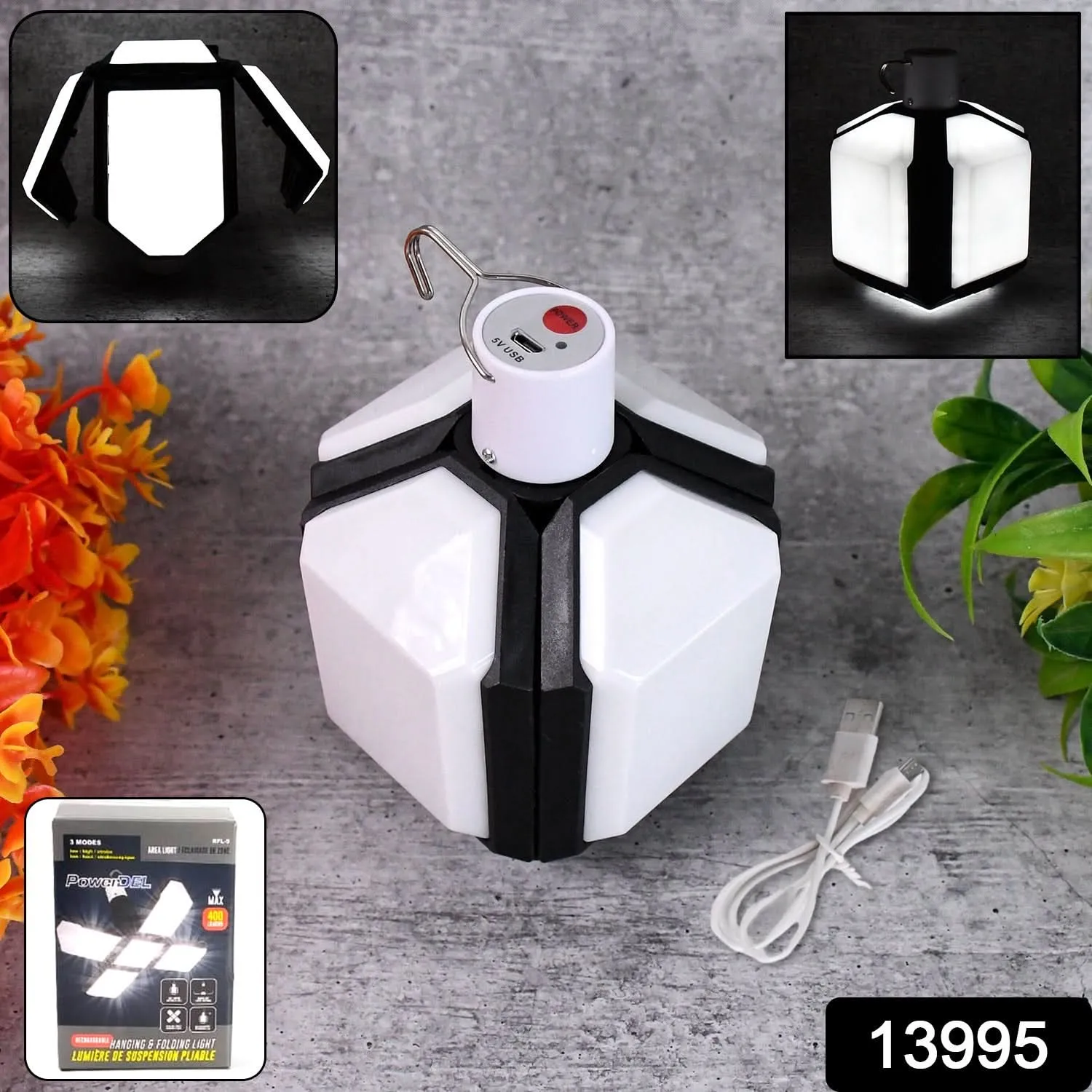Foldable USB Rechargeable LED Camping Light with Hook