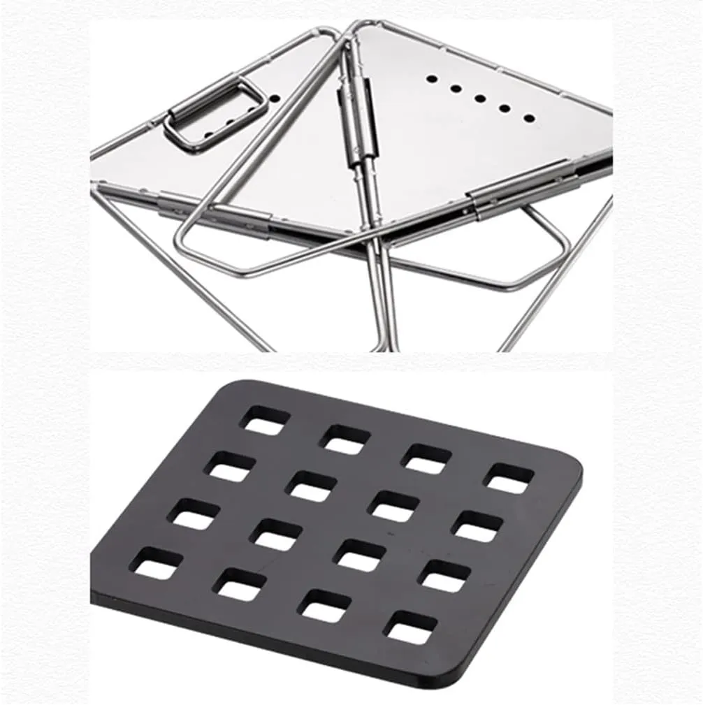 Folding Campfire Grill, Outdoor Wood Burning Fire Pit with Cooking Grill, Stainless Steel Portable Camping Grill for Backyard Hiking Backpacking BBQ Charcoal (Silver 40 * 40 * 35cm)