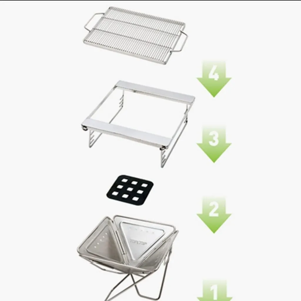Folding Campfire Grill, Outdoor Wood Burning Fire Pit with Cooking Grill, Stainless Steel Portable Camping Grill for Backyard Hiking Backpacking BBQ Charcoal (Silver 40 * 40 * 35cm)