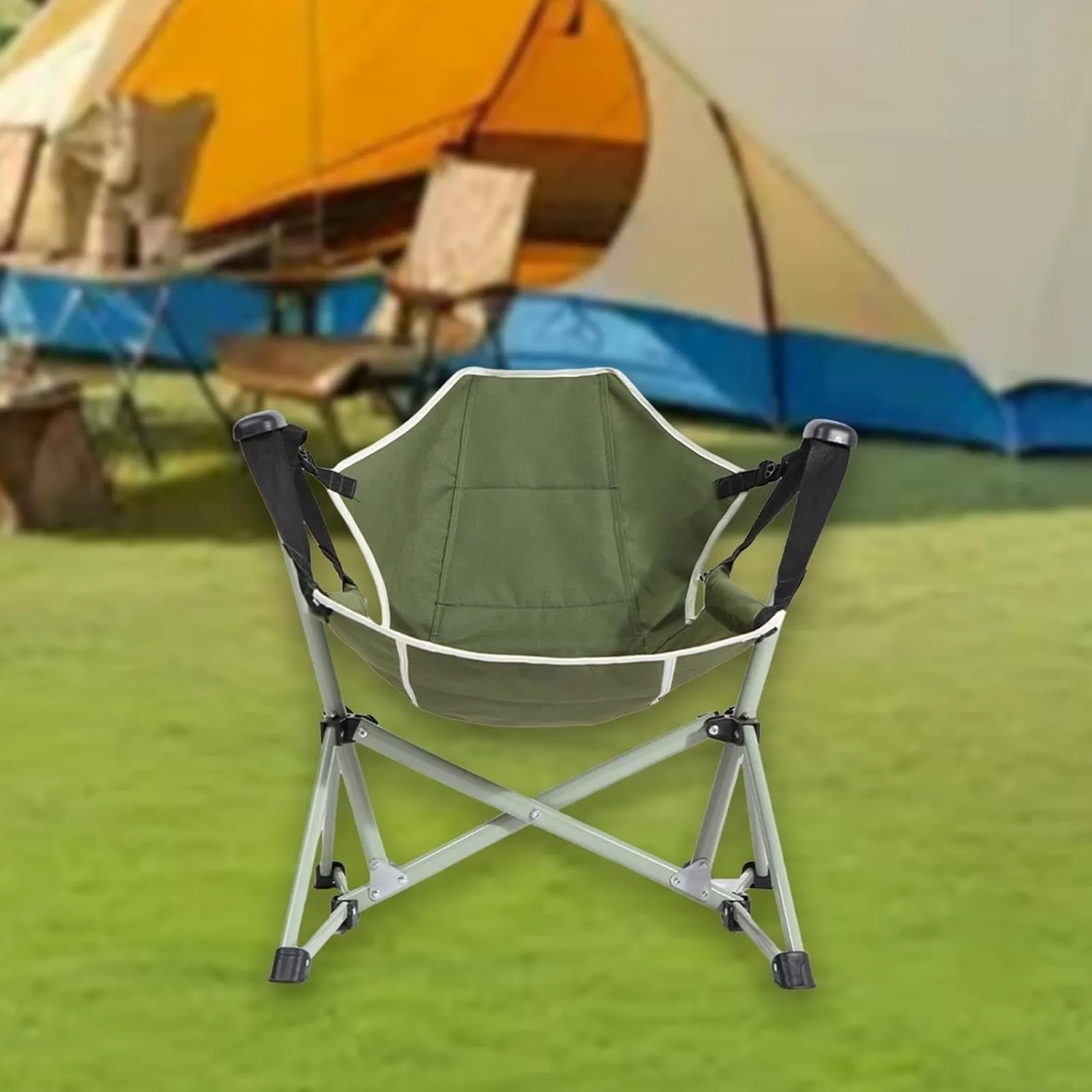 Folding Outdoor Chair Camping Hammock Chair Camp Chair Accessories with Backrest Recliner Garden Chair for Traveling Rocking ergonomic camping chair portable chair for camping expedition(Gree