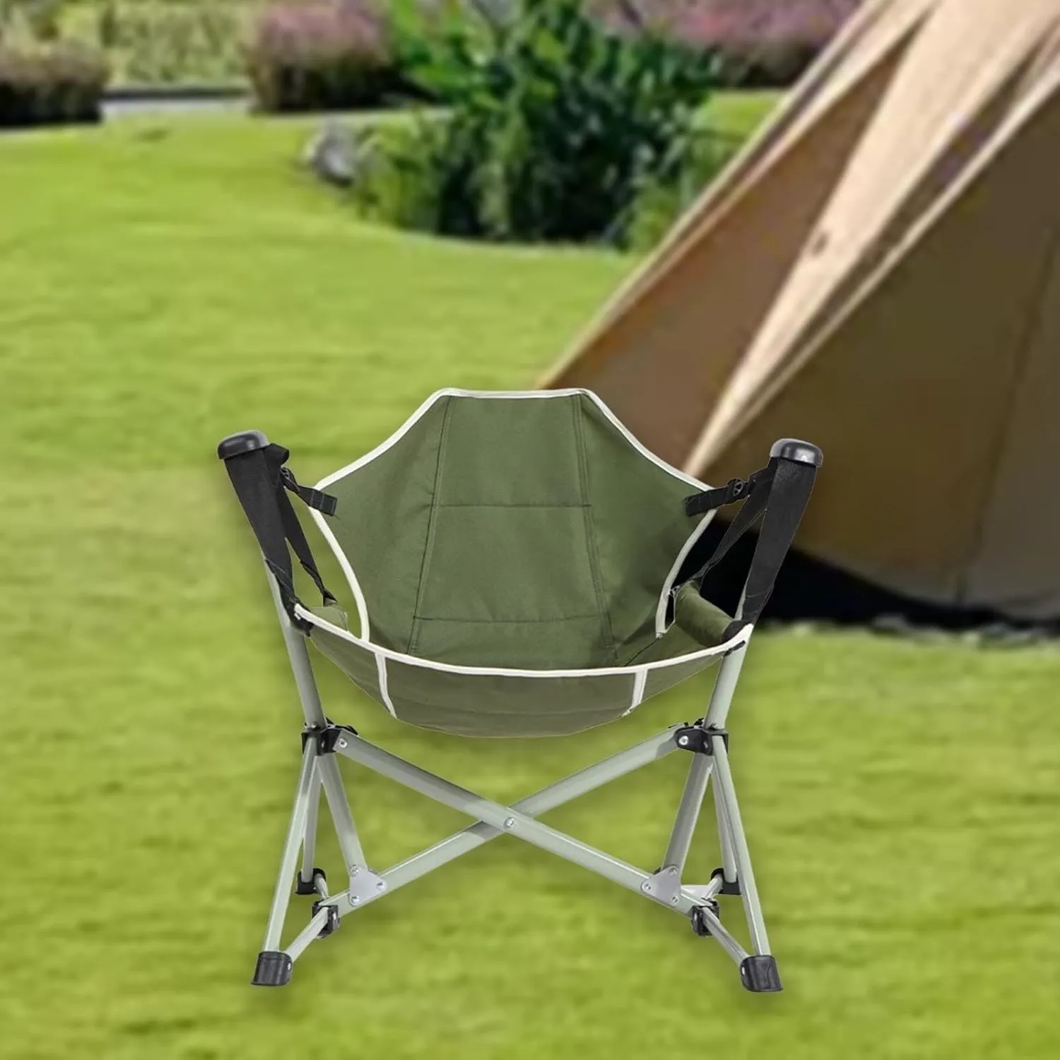 Folding Outdoor Chair Camping Hammock Chair Camp Chair Accessories with Backrest Recliner Garden Chair for Traveling Rocking ergonomic camping chair portable chair for camping expedition(Gree