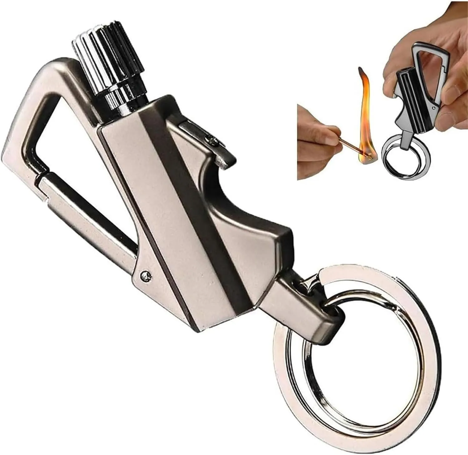 Forever Match Keychain Lighter, Outdoor Match Kerosene Lighter, Multi-Purpose Use, Suitable for BBQ, Candles, Men's Gift(C)