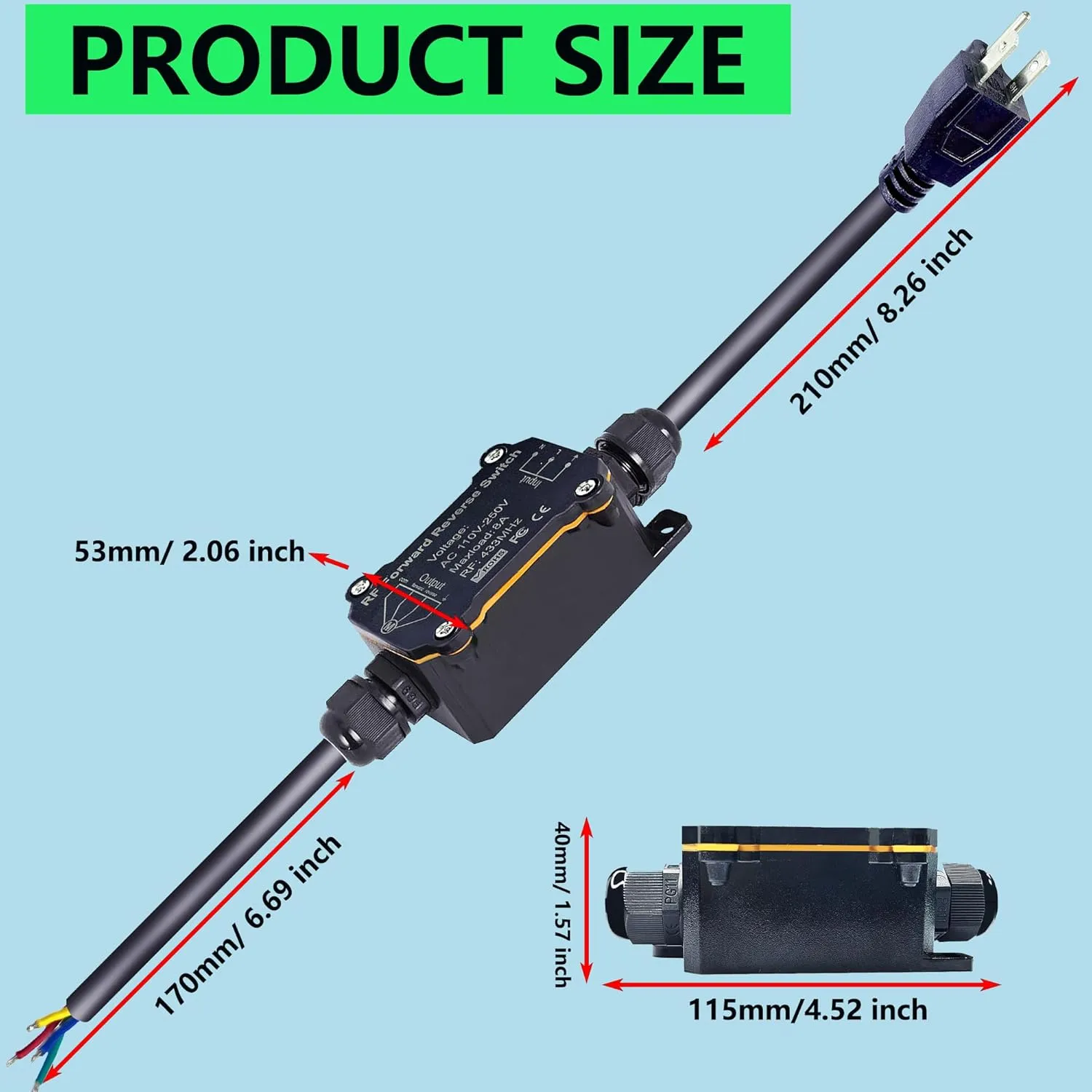 Forward Reverse Remote Control Switch,AC110V-250V Linear Actuator 12V Waterproof Remote Switch,8A Relay Receiver Controller with Control Range up to 165 Feet for Roller Shutter/Crane