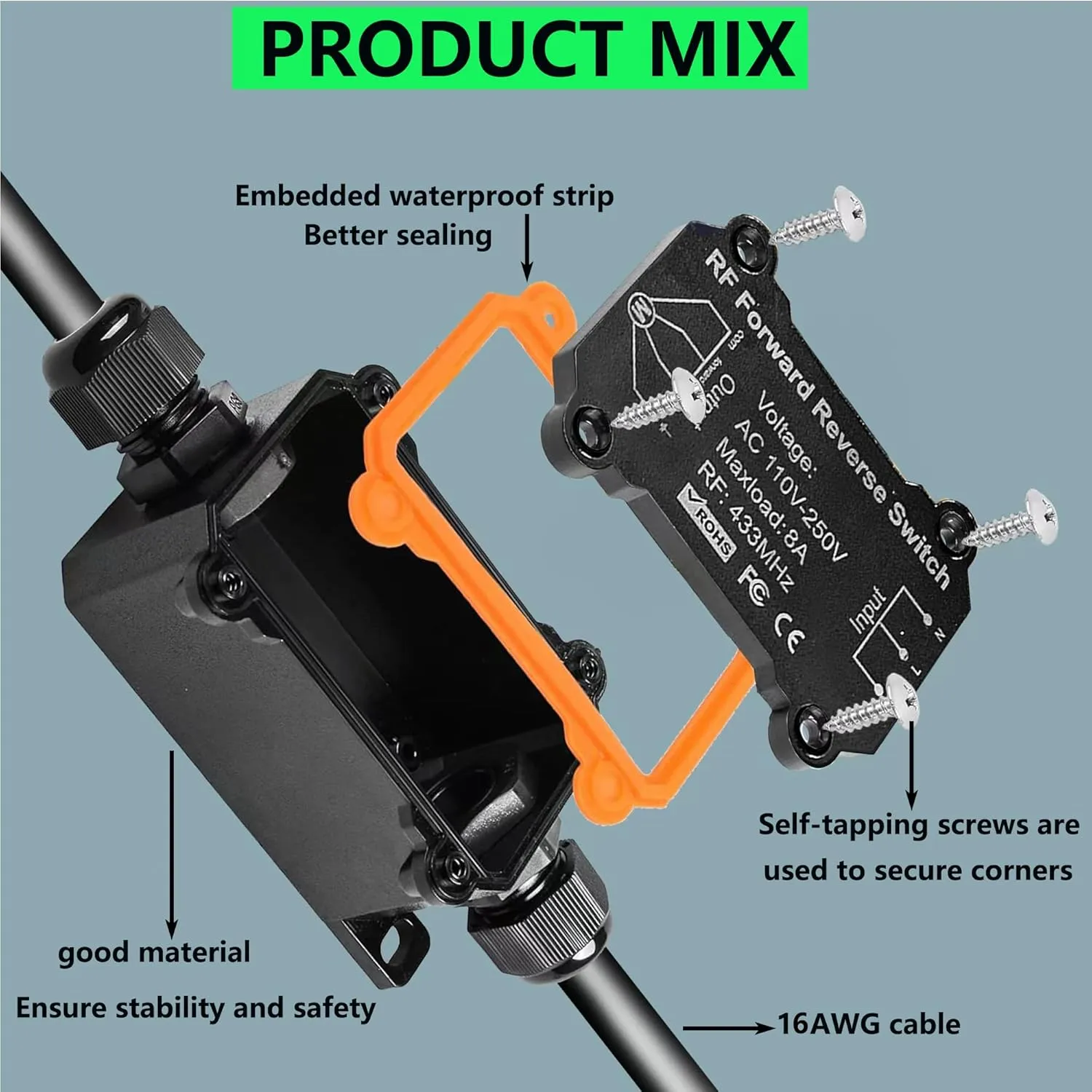 Forward Reverse Remote Control Switch,AC110V-250V Linear Actuator 12V Waterproof Remote Switch,8A Relay Receiver Controller with Control Range up to 165 Feet for Roller Shutter/Crane