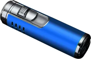 Four-Mouth Direct Flame Lighter, Windproof red Flame Lighter, Metal dust Cover to Avoid dust, Butane Rechargeable, Adjustable Flame, Suitable for Indoor and Outdoor use (Fuel not Included)(Blue)