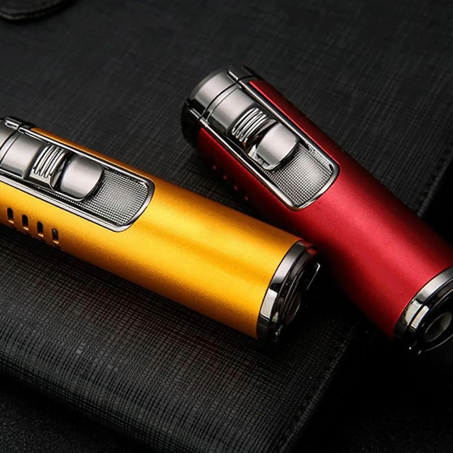 Four-Mouth Direct Flame Lighter, Windproof red Flame Lighter, Metal dust Cover to Avoid dust, Butane Rechargeable, Adjustable Flame, Suitable for Indoor and Outdoor use (Fuel not Included)(Blue)
