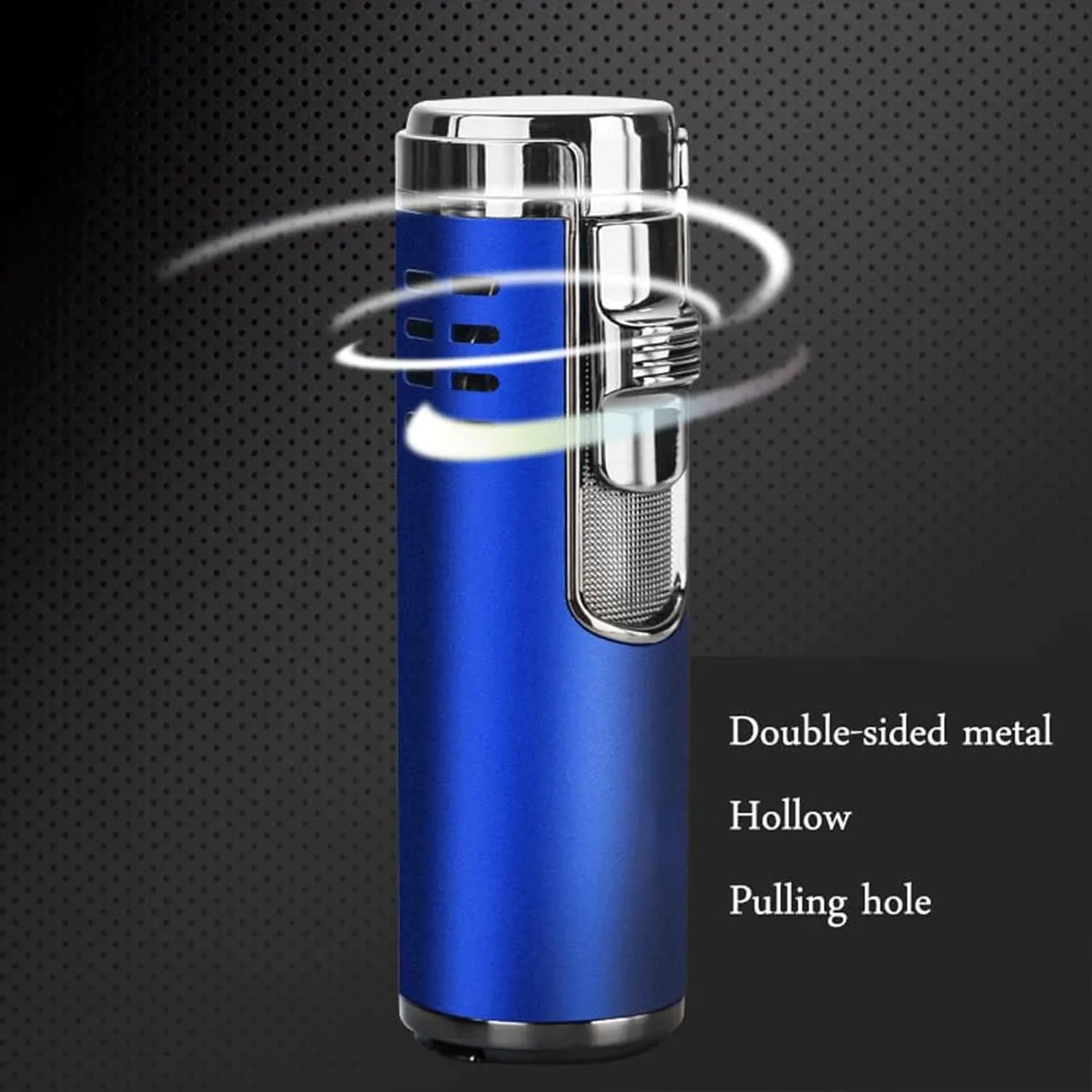 Four-Mouth Direct Flame Lighter, Windproof red Flame Lighter, Metal dust Cover to Avoid dust, Butane Rechargeable, Adjustable Flame, Suitable for Indoor and Outdoor use (Fuel not Included)(Blue)