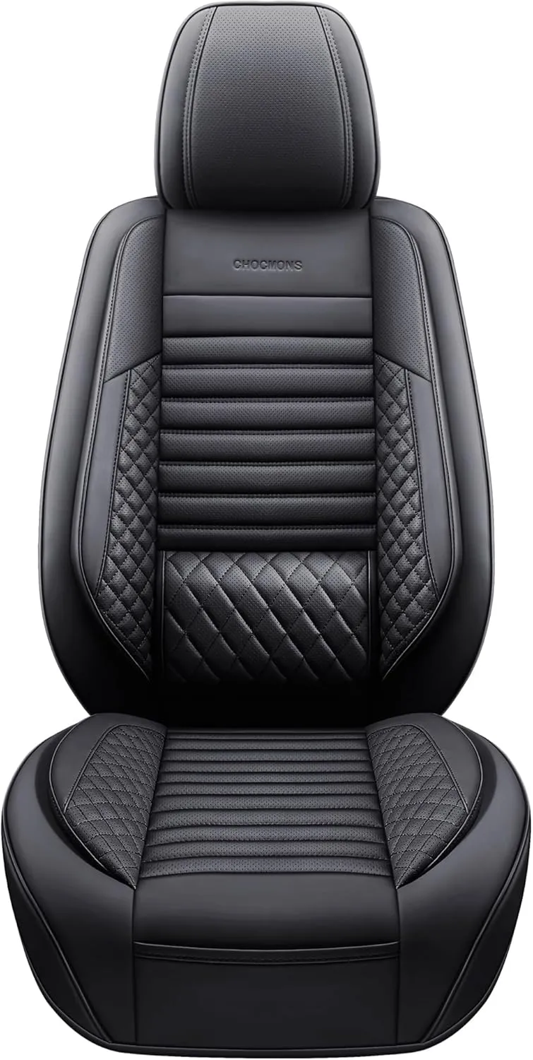 Full Coverage Front Set Seat Covers with Waterproof Leather,Lumber Support and Airbag Compatible,Universal Fit for Most SUVs, Trucks,and Sedans in Automotive Seat Covers