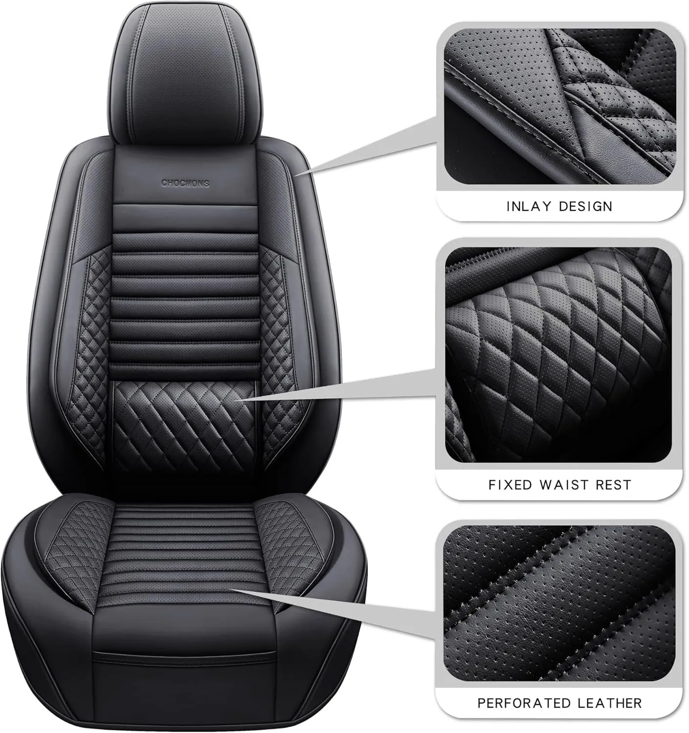 Full Coverage Front Set Seat Covers with Waterproof Leather,Lumber Support and Airbag Compatible,Universal Fit for Most SUVs, Trucks,and Sedans in Automotive Seat Covers