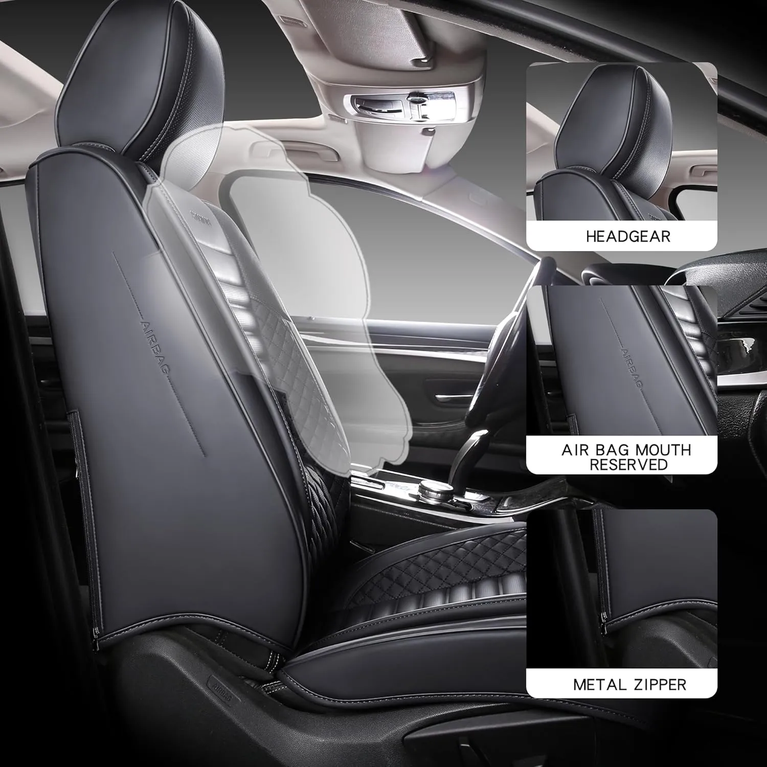 Full Coverage Front Set Seat Covers with Waterproof Leather,Lumber Support and Airbag Compatible,Universal Fit for Most SUVs, Trucks,and Sedans in Automotive Seat Covers