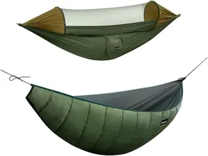 G4Free Large Camping Hammock with Net and Underquilt 2 Person Pop-up Parachute Lightweight Hammocks Warm 4 Season Winter Under Quilt Hammock Bed for Outdoor Backpacking Backyard Hiking
