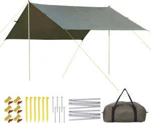 Gaomon Camping Tarp, 10X9FT Hammock Rain Fly Camping Tarp Waterproof with 2 Aluminum Poles, Lightweight Backpack Tent tarp for Traveling, Green